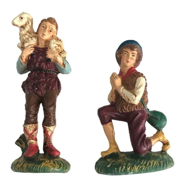 19 PIECE POSSIBLY ANTIQUE HAND PAINTED NATIVITY MADE IN ITALY - Picture 5 of 16